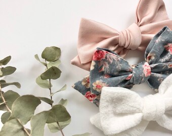 Blush Satin/Roses/Porcelain spring bows and headbands