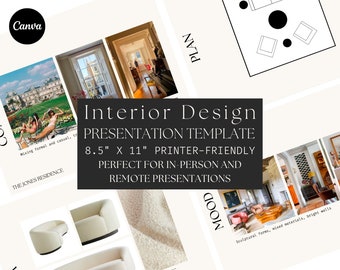 Plantilla de presentación de diseño de interiores / Canva / E-Design / Propuesta de cliente / Moodboard / Tablero de diseño / Concepto / Minimalista moderno