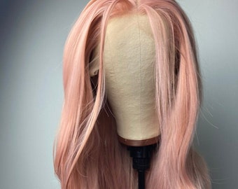 Pastel Pink Wig ,Long Wavy Hair Wig,Lace Front Wig,Wig For Women,Ash Pink Hair Wig,Rose Gold Pink Wig,Cosplay Wigs For Women Drag