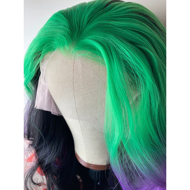 Mermaid Color Wig Lace Front Wigs long Wavy Wig Rainbow Lace Wig Green ...