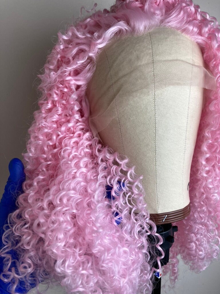 Pink Wig, Pinky Kinky Curly Wig,lace Front Wig,short Bob Wigs,shoulder