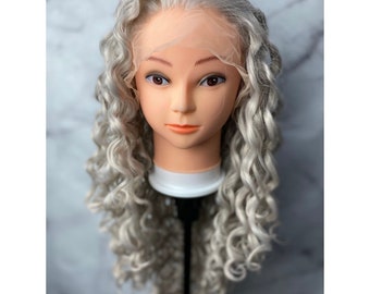 Gray Wig,Grey Hair Wig,Curly Lace Front Wig,Silver Gray Wig,Long Curly Wig,Silver Grey Lace Wigs,Grey Curly Wig,Light Gray Wig,Cosplay Wig