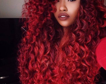 Black and Red Wig Red Wigs With Black,Ombre Burgundy Wig,Red Lace Front Wig,Loose Curly Wig,Kinky Red Wig,Afro Lace Wig,Cosplay Wig,Wig Wigs