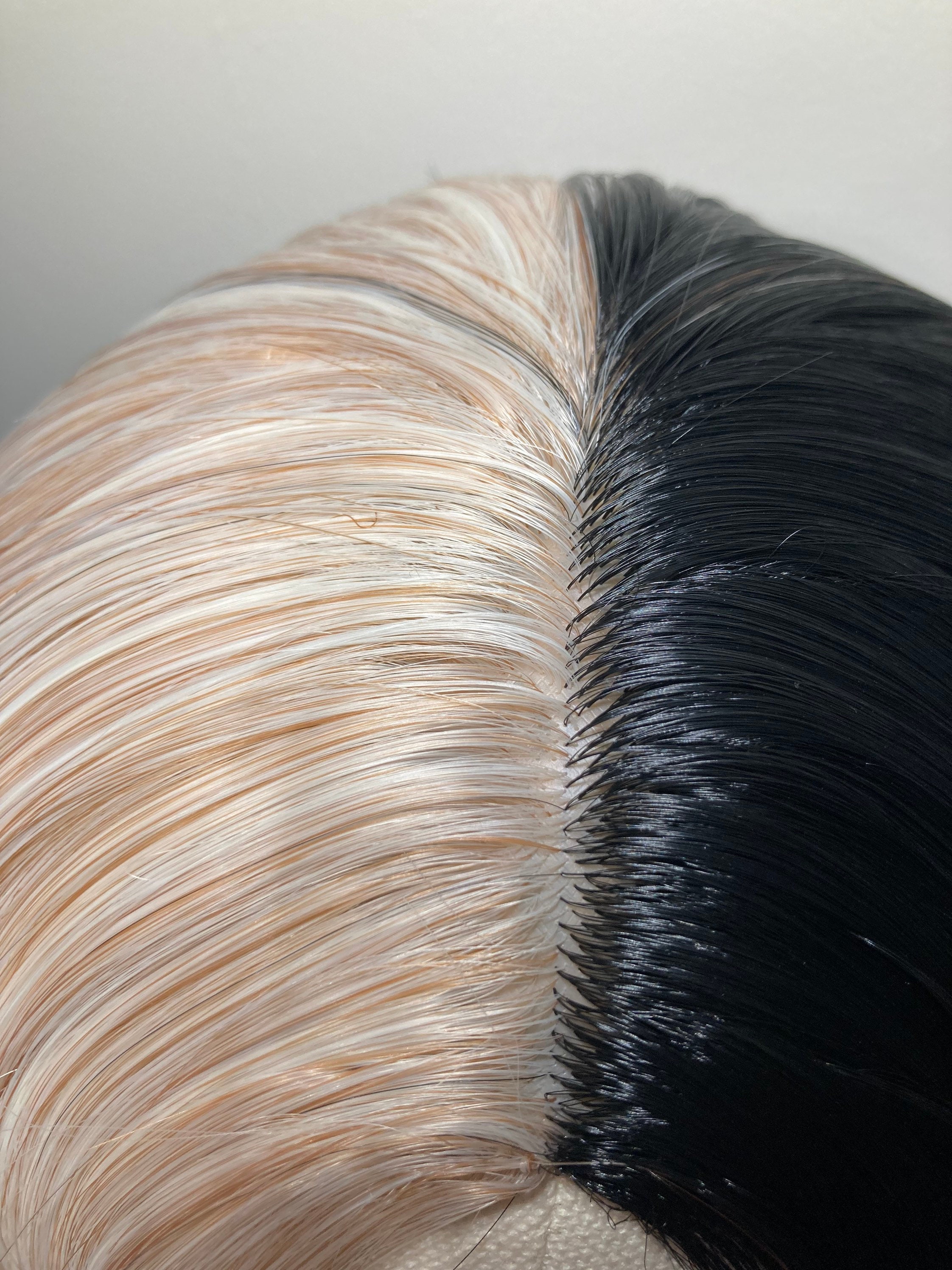 22 inch Split Dye Long Straight Half Blonde and Half Black Wig | Etsy