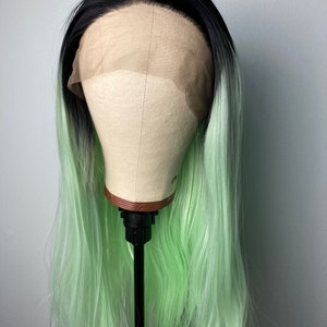 Black Rooted Green Wigs | Lace Front Wig| Ombre Green Wigs |Green Hair With Black Roots Wigs