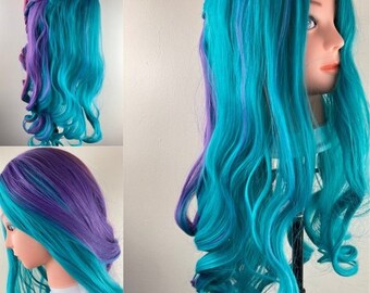 Mermaid Wig,Pink Purple Wig,Blue Wig,Braided Hair Wig,Rainbow Wig,Anime Emo Wig,Costume Wig,Long Wavy Wig,Turquoise Pink Wig,Cosplay Wig