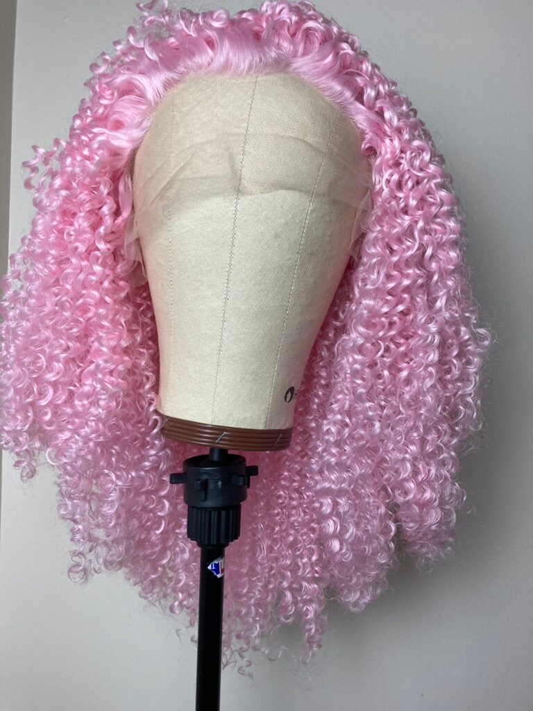 Pink Wig, Pinky Kinky Curly Wig,lace Front Wig,short Bob Wigs,shoulder