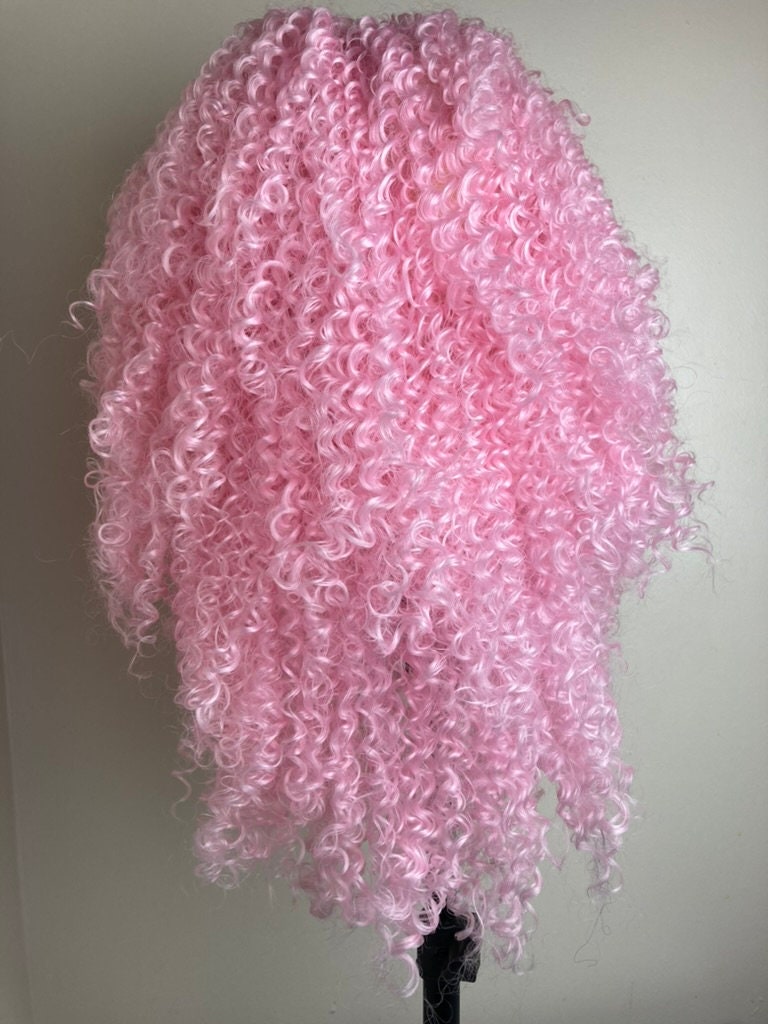 Pink Wig, Pinky Kinky Curly Wig,lace Front Wig,short Bob Wigs,shoulder
