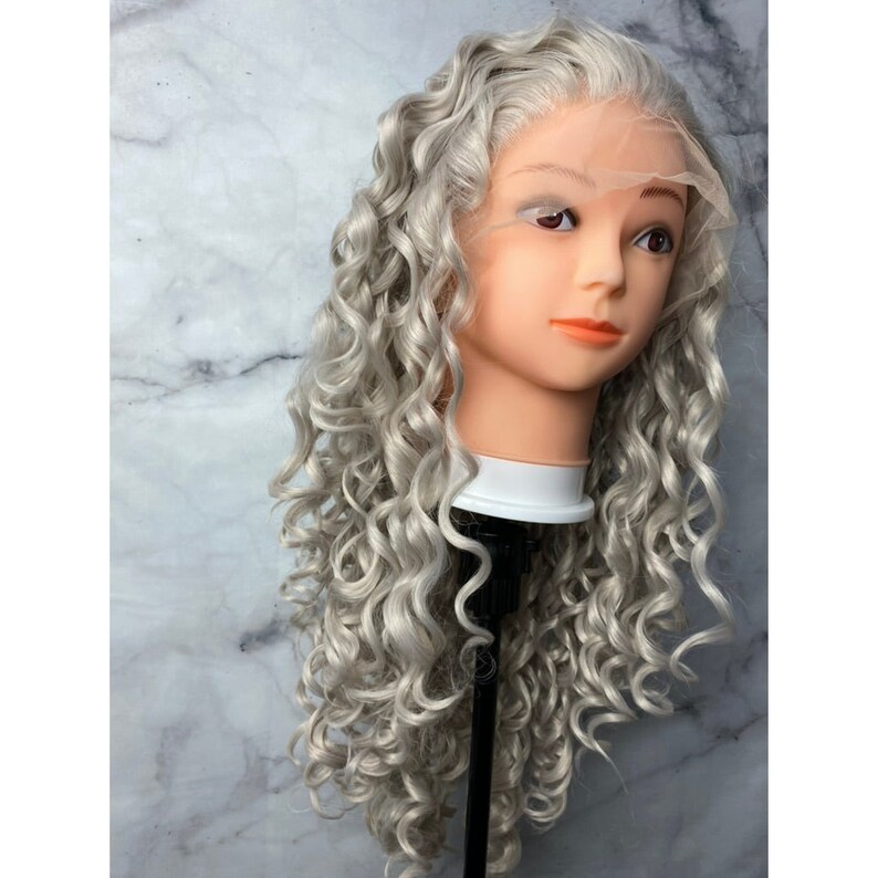 Gray Wig,grey Hair Wig,curly Lace Front Wig,silver Gray Wig,long Curly