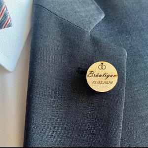 Lapel pin, wedding pin, suit pin, lapel pin, personalizable pin, wooden pin, wedding pin, groom, best man, round