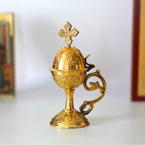 Incense Burner brass Handmade - Perfume burner - Thurible Censer brass Little Church with handle Christian Artefact With free Gifts