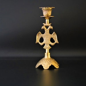 Heavy Brass byzantine Candlestick  319gr ,Candle Holder with Byzantine  Double-headed eagle Hand made   a perfect Christian  Gift