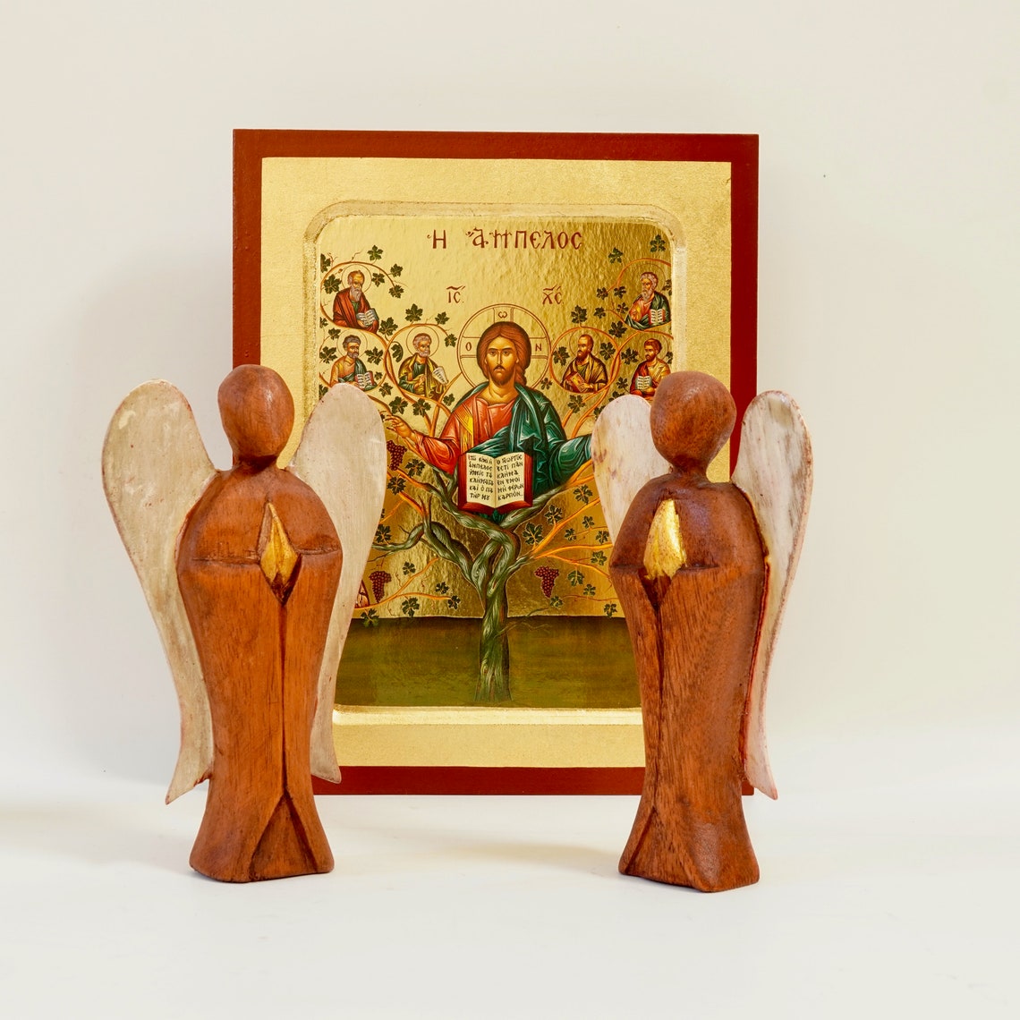 Hand Carved Pray Angel Wooden Figurine Wood Carving Decoration Etsy
