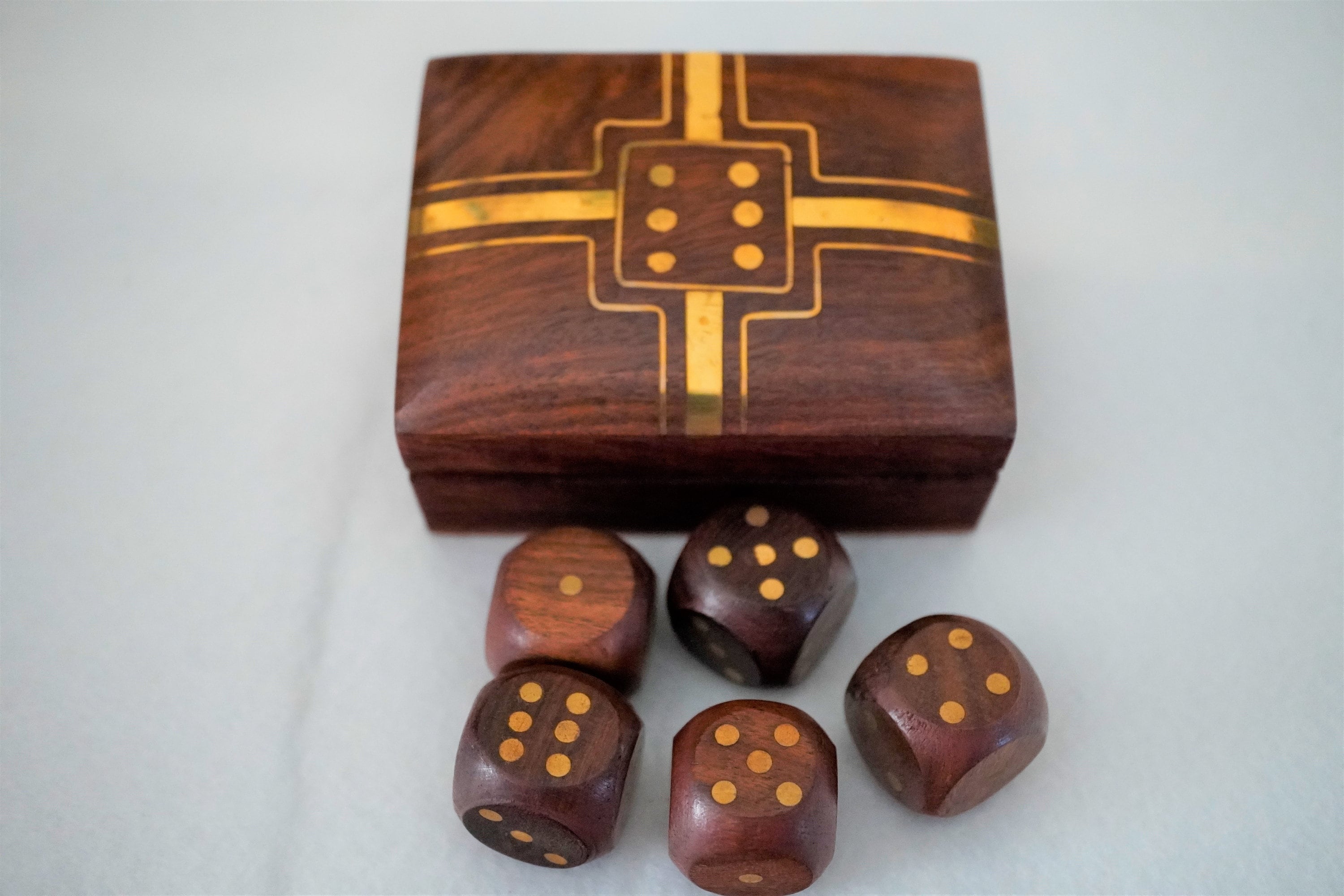 Vintage Wooden Dice Set Box With 5 Dices Inside in Beautiful Etsy