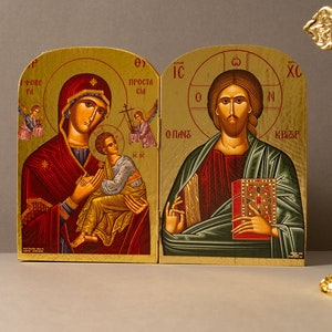 Diptych wooden Icon with Virgin Mary Fobera -  Prostasia and the Jesus Christ   , Greek Orthodox Icon , Home Decor,Orthodox Gift