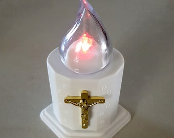 White LED Cross Memorial Grave Candle Remembrance Church Candle  flickering light which makes it more realistic