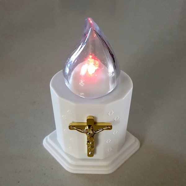 White LED Cross Memorial Grave Candle Remembrance Church Candle  flickering light which makes it more realistic