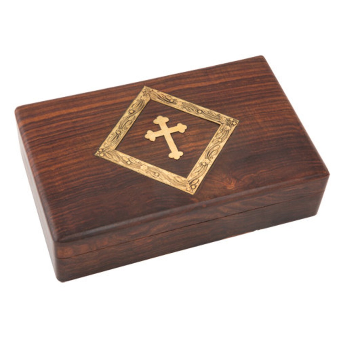 Handmade Wooden Box With Christian Cross and Metallic Elements ...