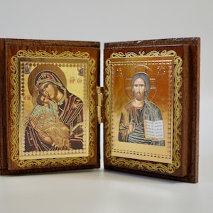 Diptych wood Orthodox Icon of Jesus Christ and Holy Theotokos , Greek Orthodox Icon Diptych, Father's Day , Home Decor,Orthodox Gift