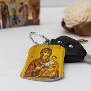 Christian Orthodox Keychain with Mother of God (Virgin Mary Soumela)  made of resin and metal ,a perfect gift 10cm - 3.93 in