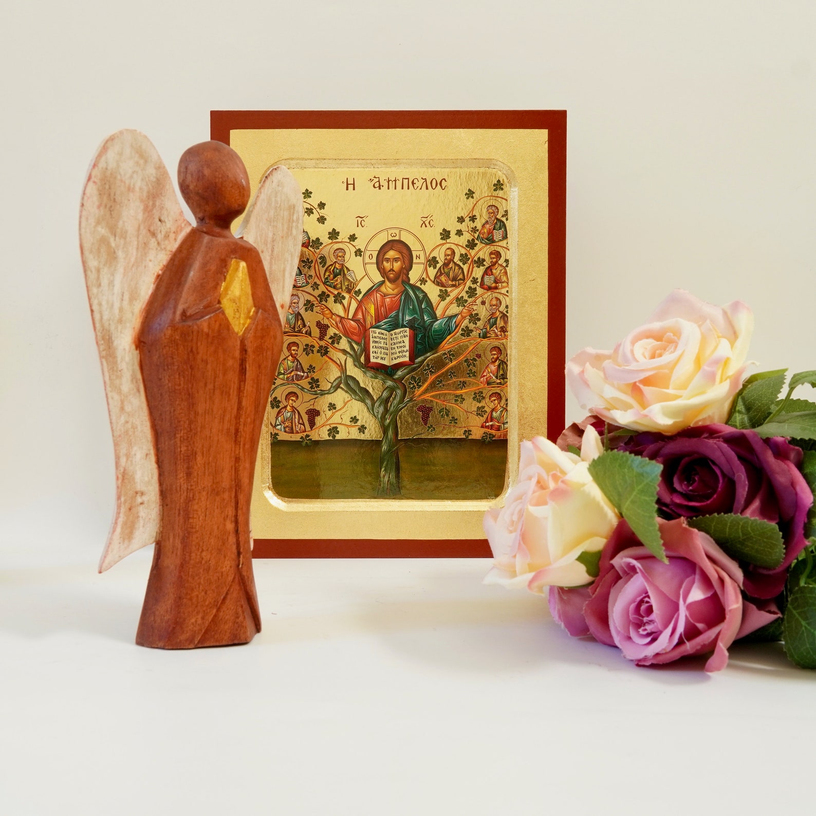 Hand Carved Pray Angel Wooden Figurine Wood Carving Decoration Etsy