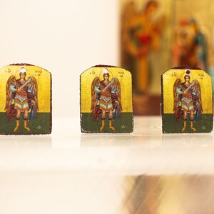 Tiny icon with Archangel Michael (Μιχαηλ)  3pcs Byzantine Christian  Tiny Orthodox Icon amazing idea to make orthodox Christians gifts