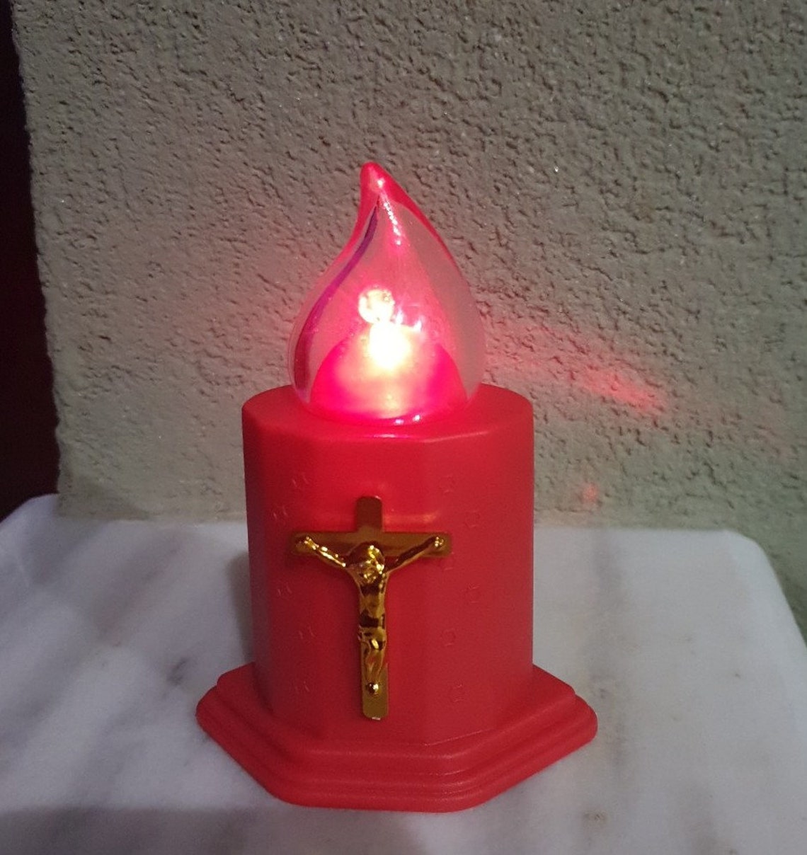 Red LED Cross Memorial Grave Candle Remembrance Church Candle Etsy