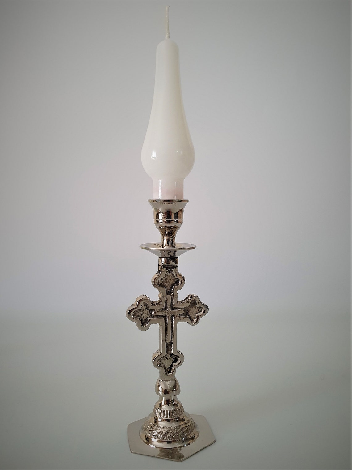Curved Candlestick Candle Holder With Cross Hand Made Candle Etsy