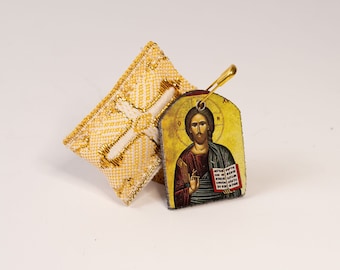 Orthodox Special Amulet Rectangular pendant with icon of Jesus Christ Blessing,FIlachto ,Filakto ,Filaxto Orthodoxer Glücksbringer