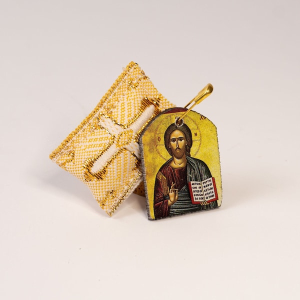 Orthodox Special Amulet Rectangular pendant with icon of Jesus Christ Blessing,FIlachto ,Filakto ,Filaxto Orthodoxer Glücksbringer