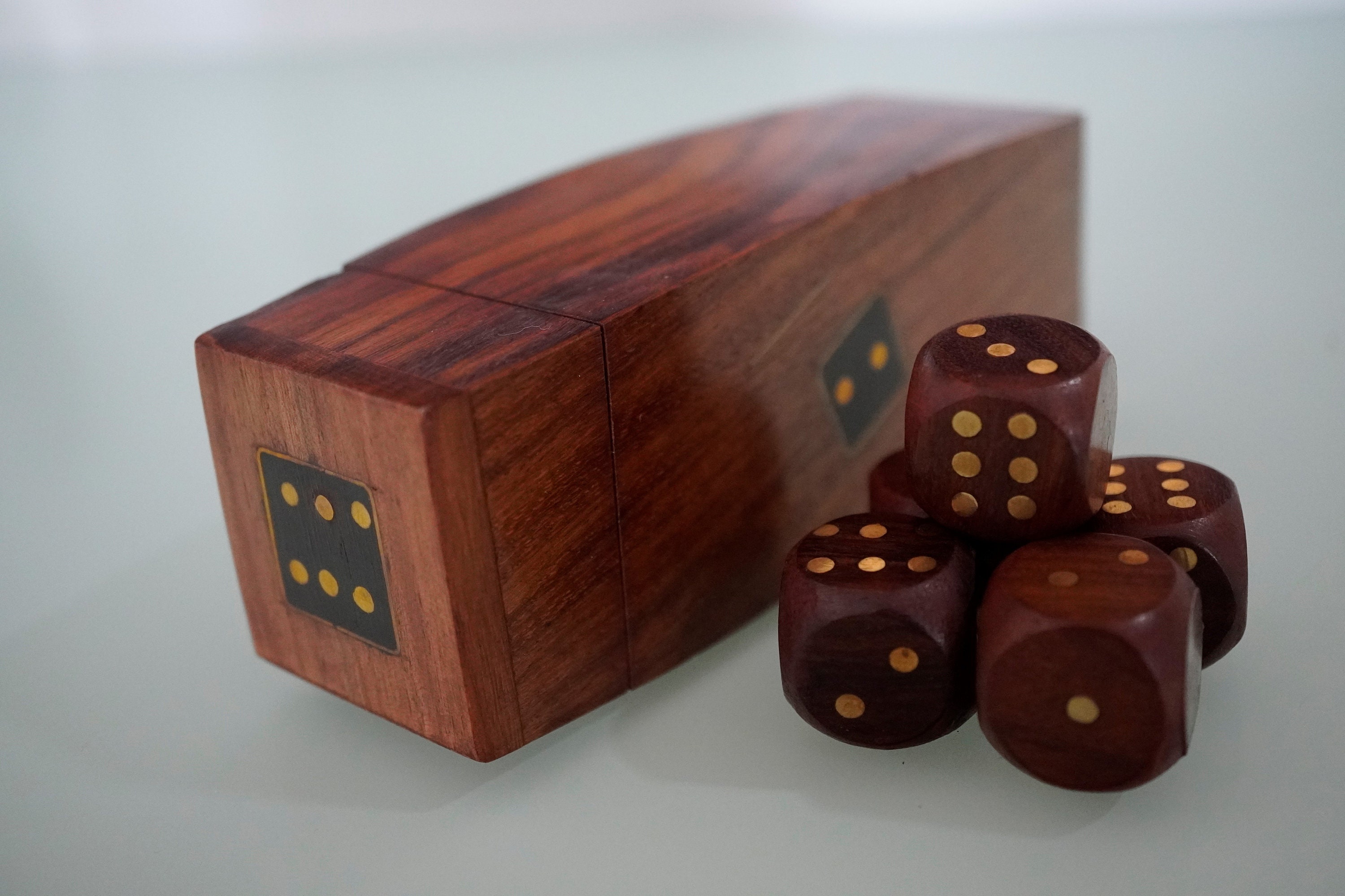 Vintage Wooden Dice Set Box With 5 Dices Inside in Wooden Etsy