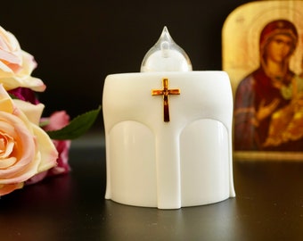 Flickering LED Battery Grave Memorial White Remembrance Church Candle
