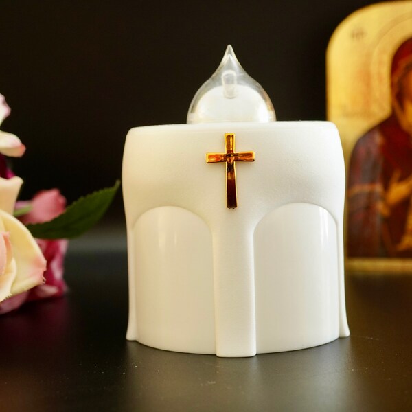 Flickering LED Battery Grave Memorial White Remembrance Church Candle