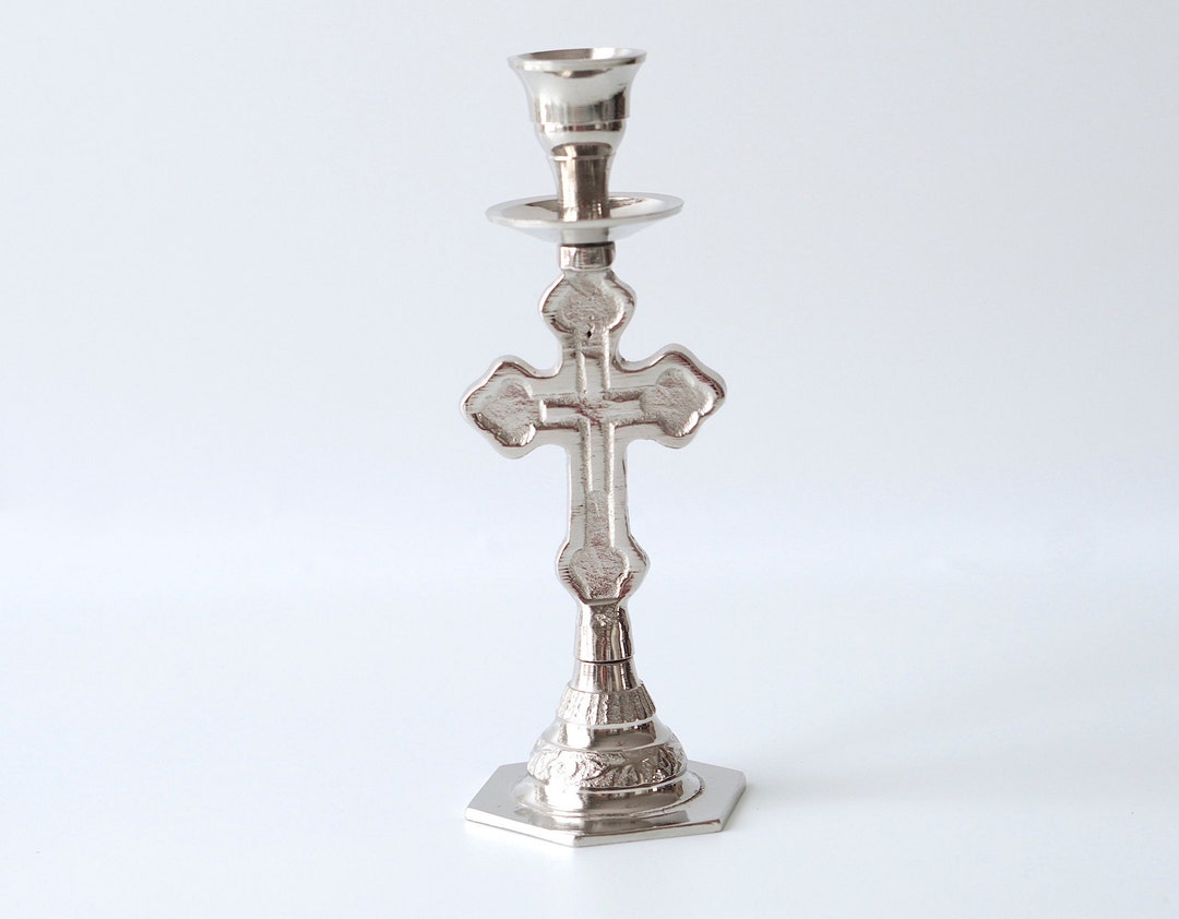 Curved Candlestick Candle Holder With Cross Hand Made Candle Etsy