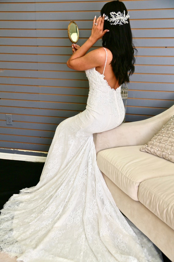 Sexy Spaghetti Low Back Lace Wedding Dress Lace Sheath Etsy