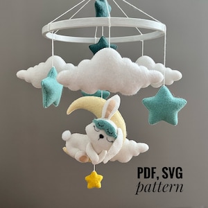 Baby mobile PDF pattern DIY nursery mobile Bunny of the moon mobile Sewing tutorial