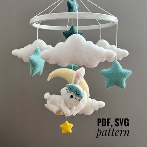 Baby mobile PDF pattern DIY nursery mobile Bunny of the moon mobile Sewing tutorial