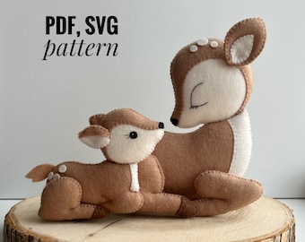 Deer and baby felt pattern, PDF pattern Deer and baby