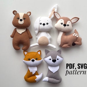 Woodland animals felt pattern/ Forest animals PDF pattern/ Fox Bear Deer Bunny Wolf SVG pattern