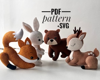 Woodland animals felt pattern/ Deer Bear Fox Bunny pattern