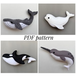 Whale orca narwhal beluga felt pattern/ Whale PDF pattern/ Polar animals SVG pattern