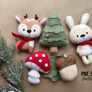 Christmas ornament felt pattern/ Christmas tree toys PDF pattern/ Deer, Bunny SVG pattern