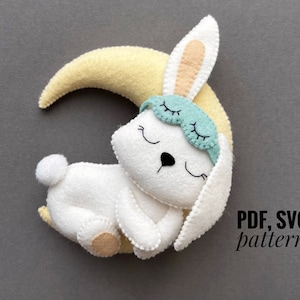 Bunny on the moon felt pattern, PDF pattern Deer and baby