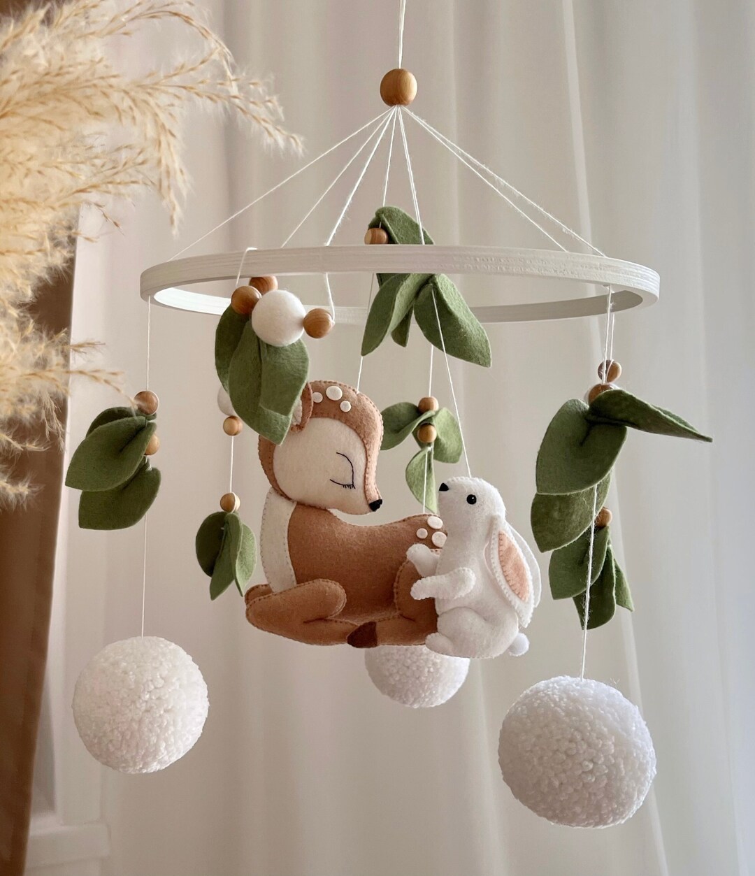 Deer and Bunny Crib Mobile for Baby Girl Forest Nursery Decor Etsy