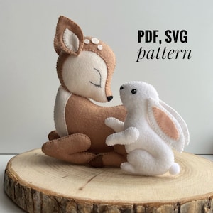 Deer and bunny felt pattern, PDF pattern Deer and baby