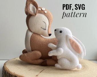 Deer and bunny felt pattern, PDF pattern Deer and baby