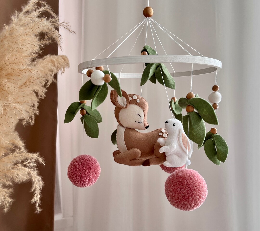 Deer and Bunny Crib Mobile for Baby Girl Forest Nursery Decor Etsy