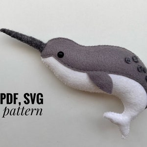 Narwhal felt pattern/ Whale PDF pattern/ Polar animals SVG pattern