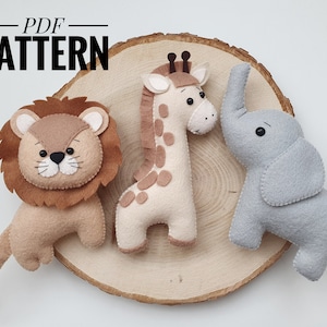 Lion Elephant giraffe felt Pattern / Safari animals pattern