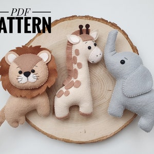 Lion Elephant giraffe felt Pattern / Safari animals pattern